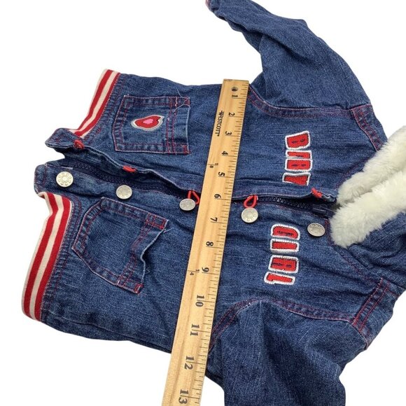 Mon Petit Baby Girl Size 24M Denim Jacket With Faux Fur Hood & Heart Patch - Picture 7 of 16